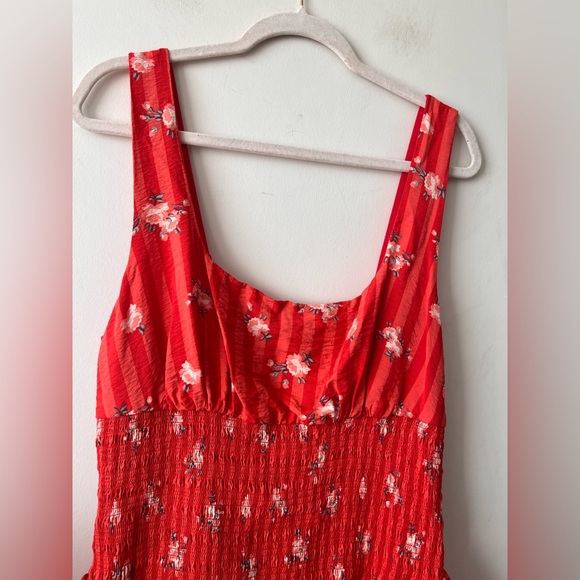 By Anthropologie Square-Neck Smocked Floral Red Sleeveless Mini Dress - XL - Picture 8 of 9